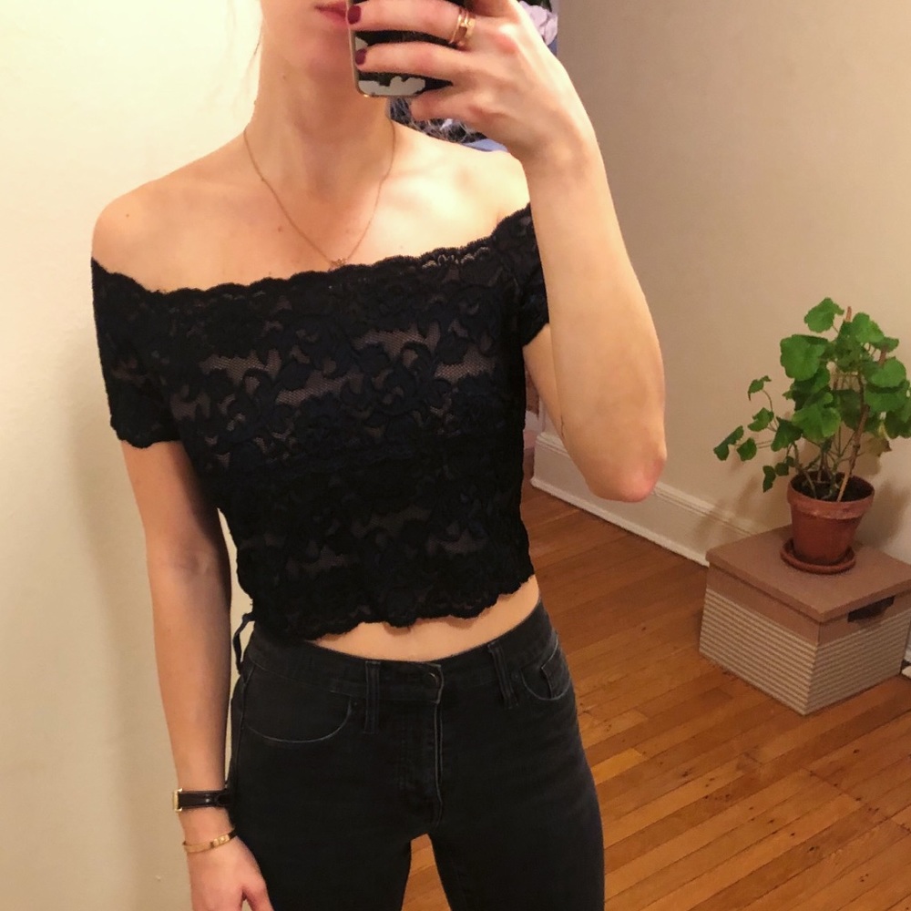 Off the shoulder cropped lace top